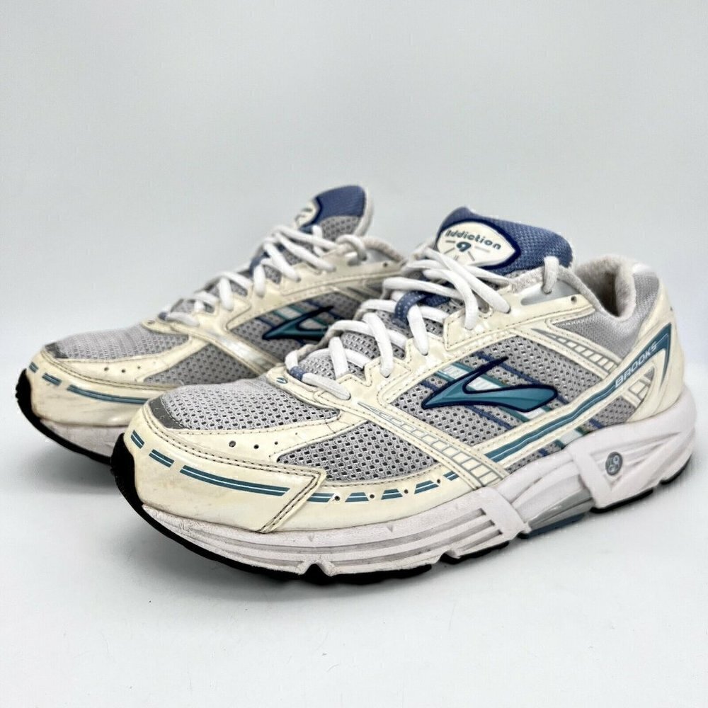 Brooks Womens Addiction 9 Low Top Lace Up White Athletic Running Shoes Size 11.5